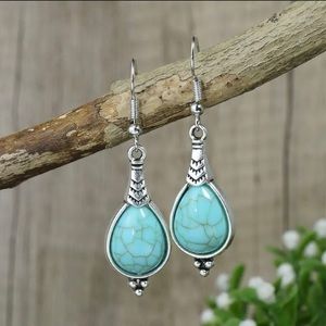 VINTAGE STYLE EARRINGS METAL BLUE TURQUOISE NEW